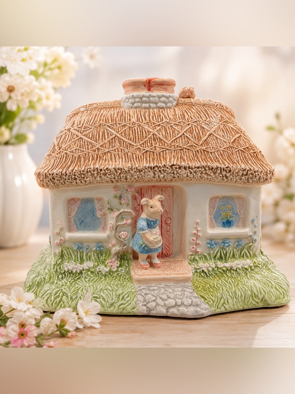 Vintage 1975 Terragrafics Country Cottage Ceramic Coin Bank Excellent Condition